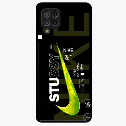 Neon Street Edition Glass Case showing flat back view with neon street style artwork and glossy glass finish.