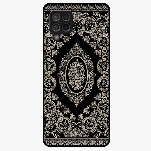 Noir Bloom Elegance Glass Case showing flat back view with elegant dark floral artwork and glossy glass finish.