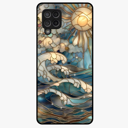Oceanic Stained Printed Glass Case showing flat back view with ocean inspired stained pattern artwork and glossy glass finish.