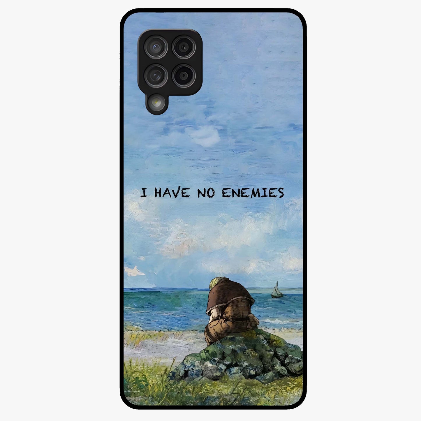 Peace Beyond War Glass Case showing flat back view with symbolic peace themed artwork and glossy glass finish.