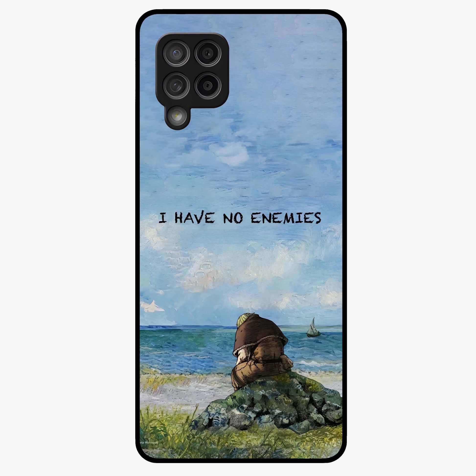 Peace Beyond War Glass Case showing flat back view with symbolic peace themed artwork and glossy glass finish.