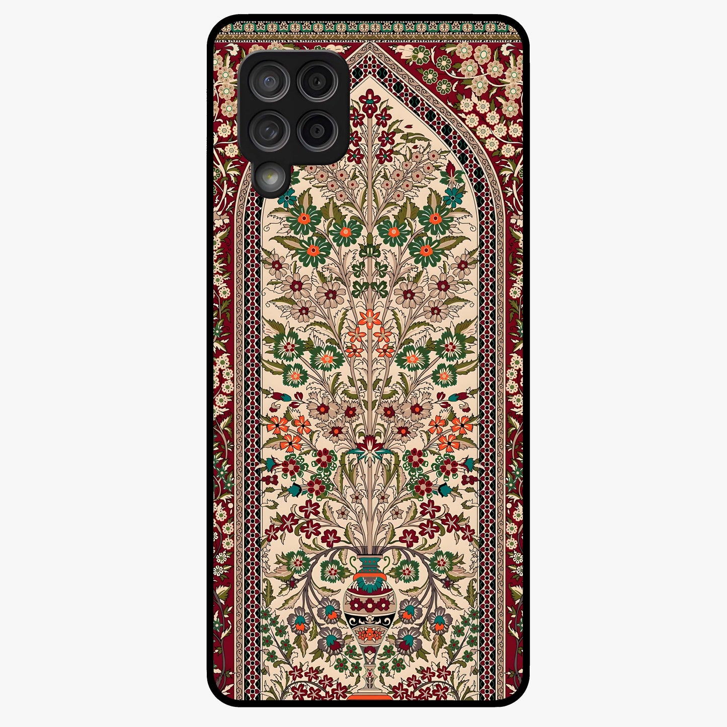 Persian Inspired Glass Case showing flat back view with ornate Persian style pattern artwork and glossy glass finish.