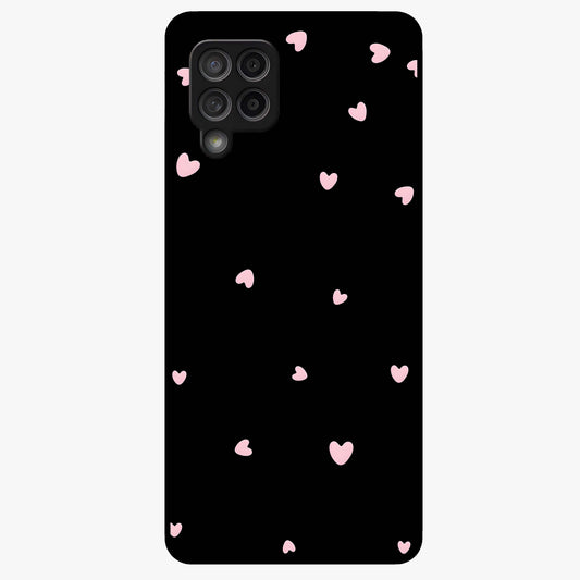 Pink Love Drops Glass Case showing flat back view with playful pink heart drops artwork and glossy glass finish.