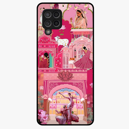 Pink Palace Muse Glass Case showing flat back view with elegant palace inspired artwork and glossy glass finish.