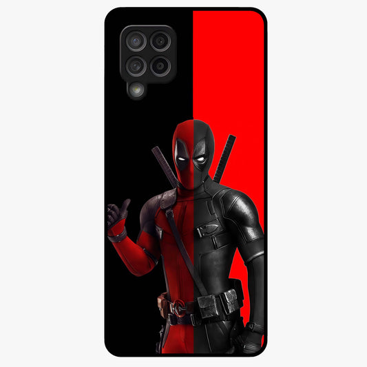 Red & Black Deadpool Theme Glass Case showing flat back view with bold comic inspired artwork and glossy glass finish.
