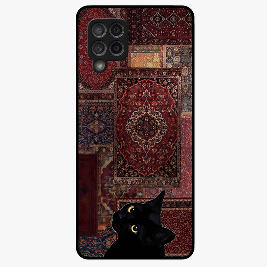 Regal Magic Cat Apple Glass Case showing flat back view with magical cat artwork holding apple and glossy glass finish.