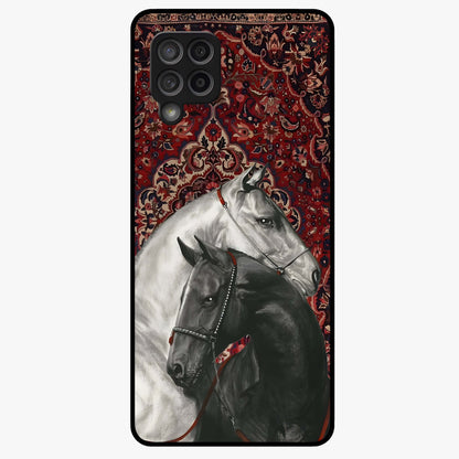 Regal Stallion Tapestry Glass Case showing flat back view with majestic horse tapestry artwork and glossy glass finish.