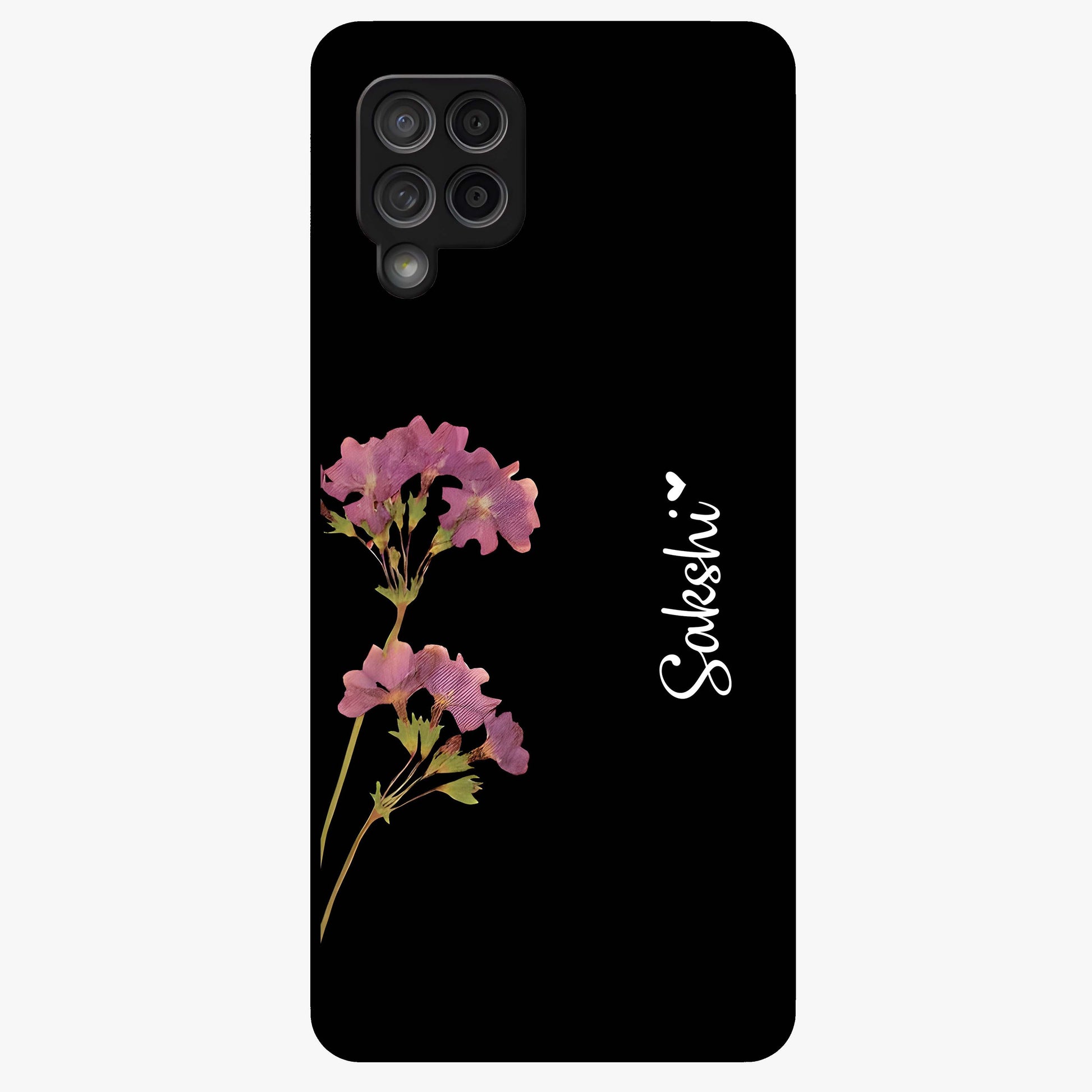 Riching Lavender Flower Custom Name Glass Case showing flat back view with lavender floral artwork and personalized name design.