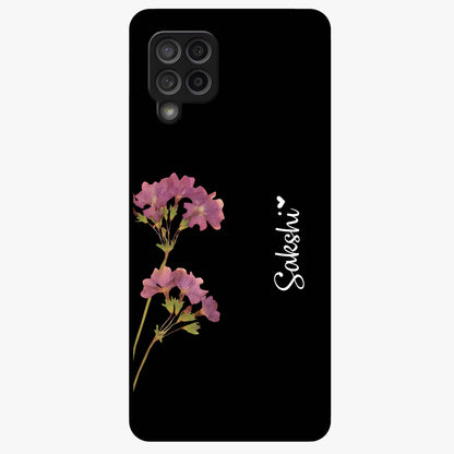 Riching Lavender Flower Custom Name Glass Case showing flat back view with lavender floral artwork and personalized name design.
