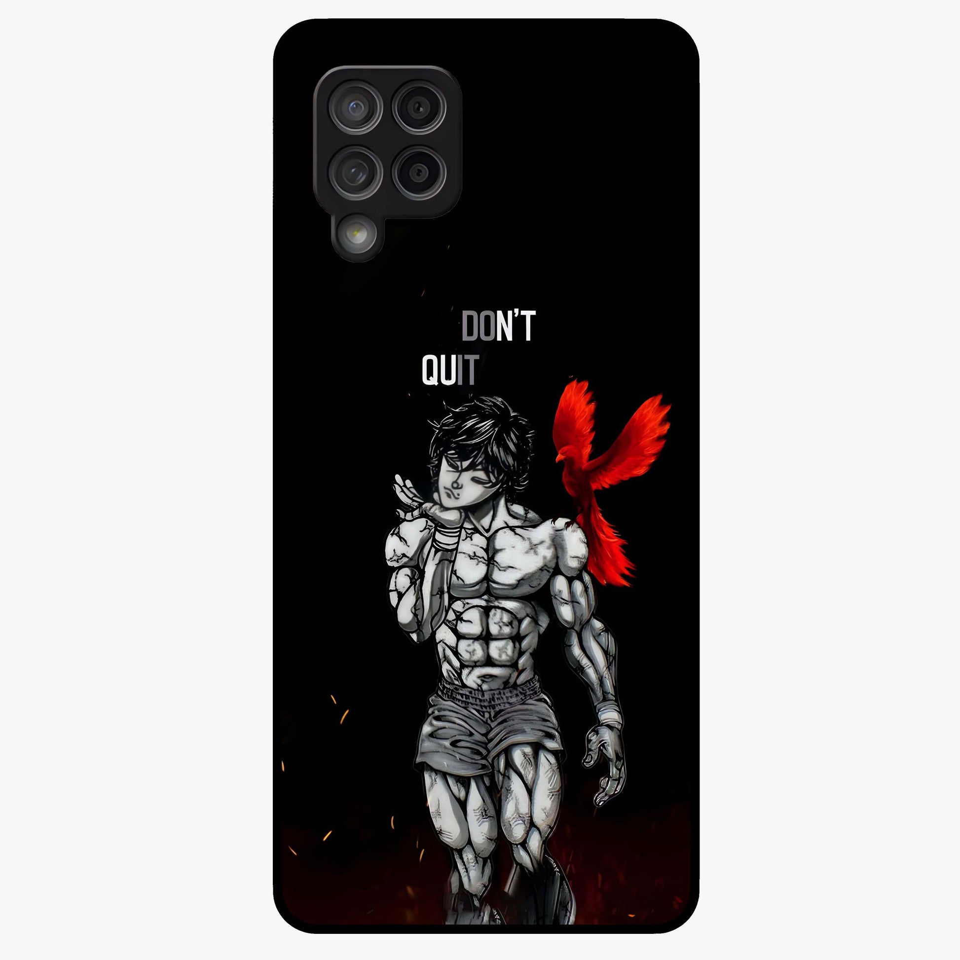 Rise Beyond Limits Glass Case showing flat back view with motivational typography artwork and glossy glass finish.