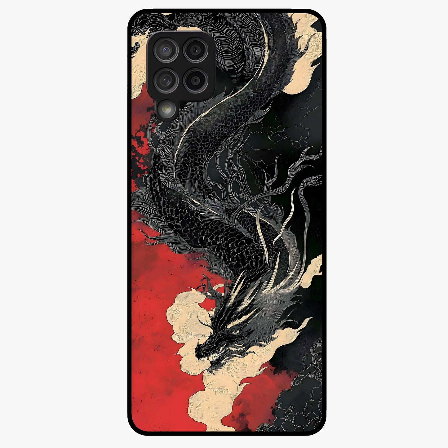 Shadow Dragon Fury Glass Case showing flat back view with fierce dragon artwork and glossy glass finish.