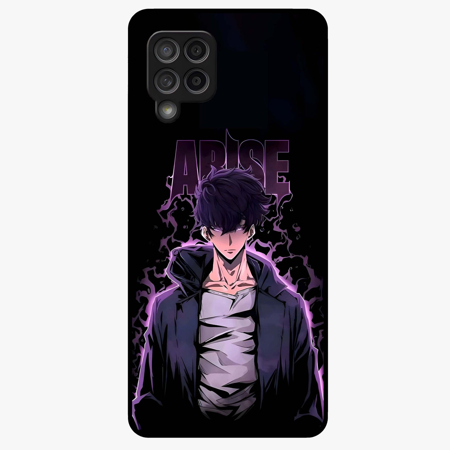 Shadow Monarch Awakening Glass Case showing flat back view with powerful dark monarch themed artwork and glossy glass finish.