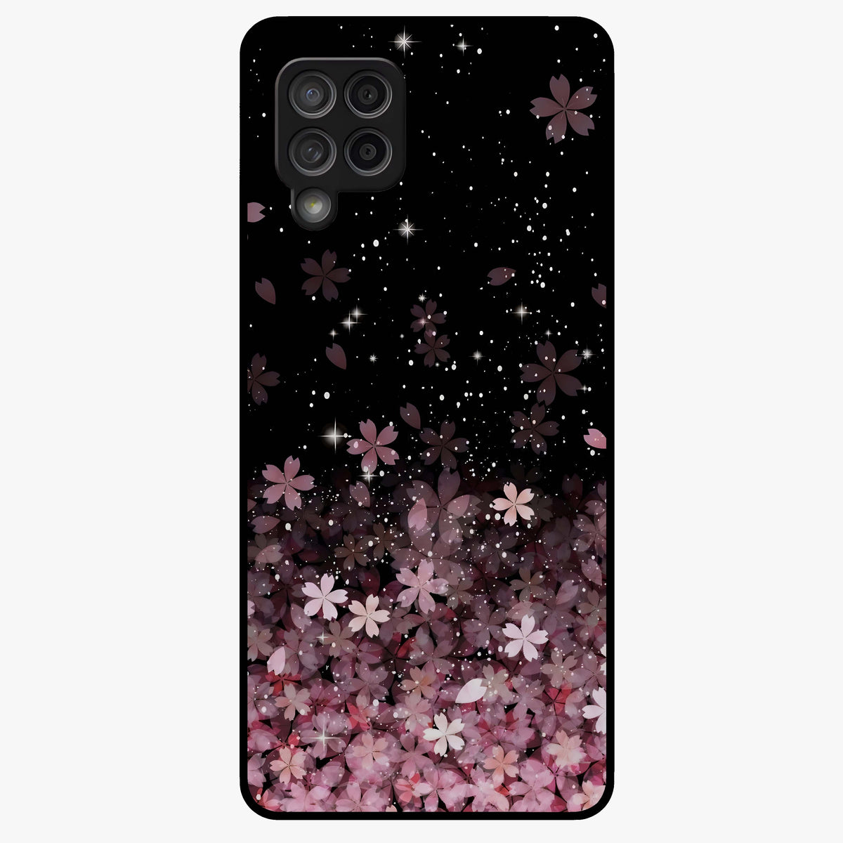 Small Starry Flowers Glass Case showing flat back view with delicate starry floral artwork and glossy glass finish.