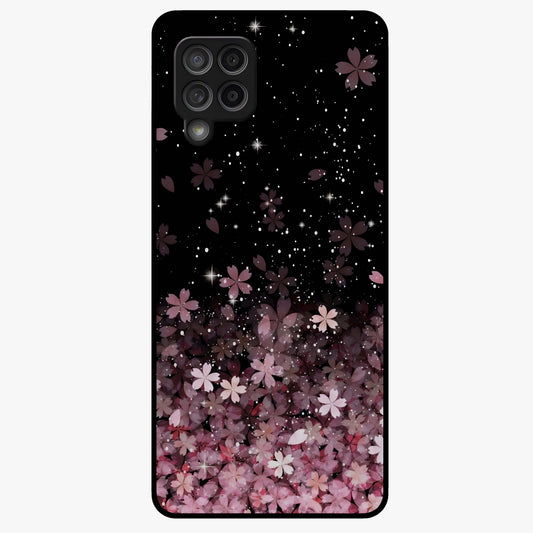 Small Starry Flowers Glass Case showing flat back view with delicate starry floral artwork and glossy glass finish.