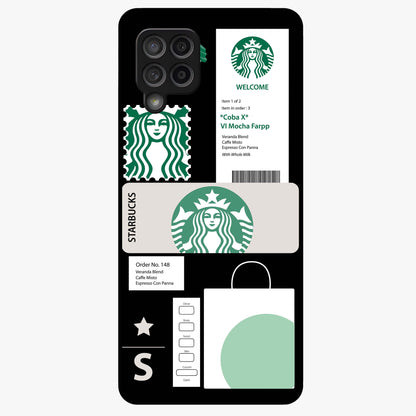 Starbucks Mocha Glass Case showing flat back view with coffee inspired artwork and glossy glass finish.