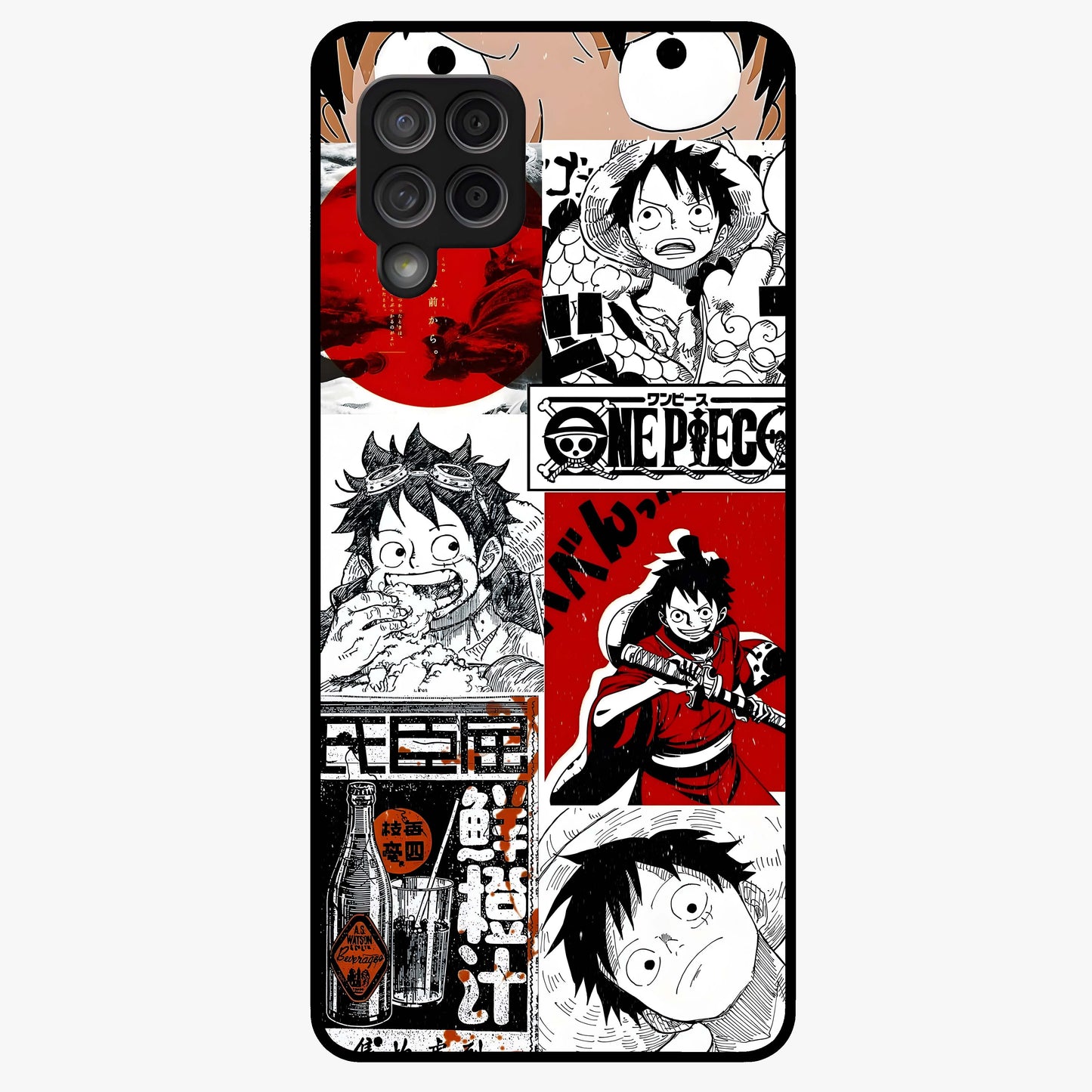 Strawhat Chaos Panels Glass Case showing flat back view with anime inspired chaos panel artwork and glossy glass finish.