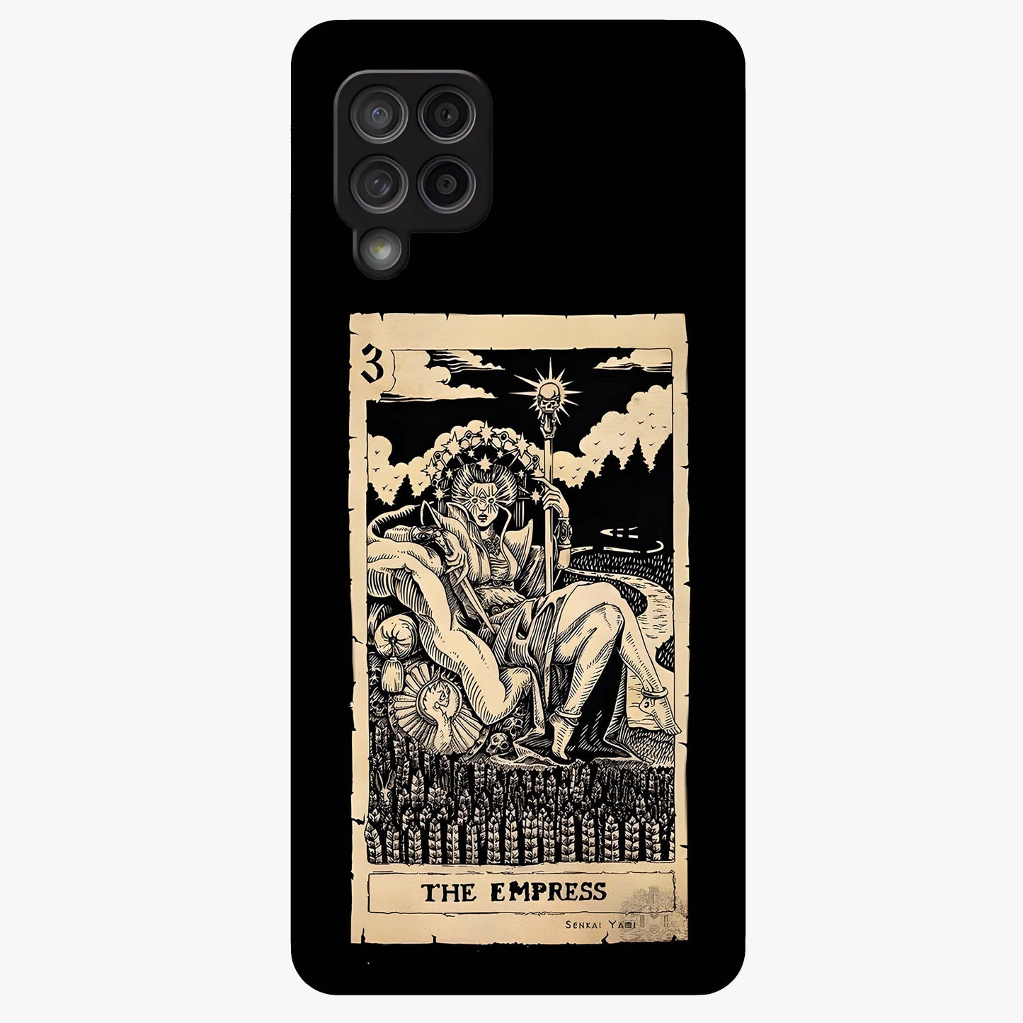 The Empress Glass Case showing flat back view with regal feminine artwork and glossy glass finish.
