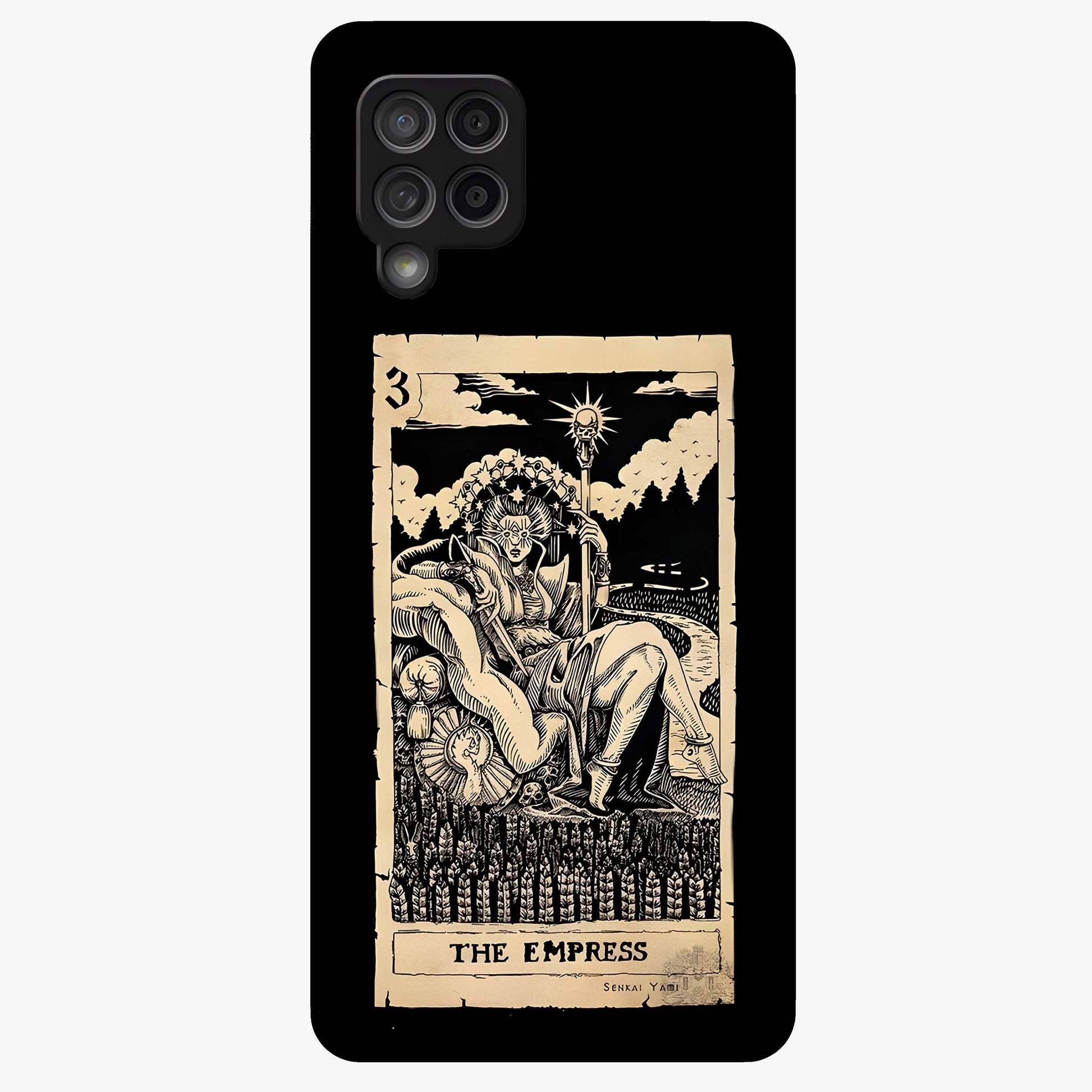 The Empress Glass Case showing flat back view with regal feminine artwork and glossy glass finish.