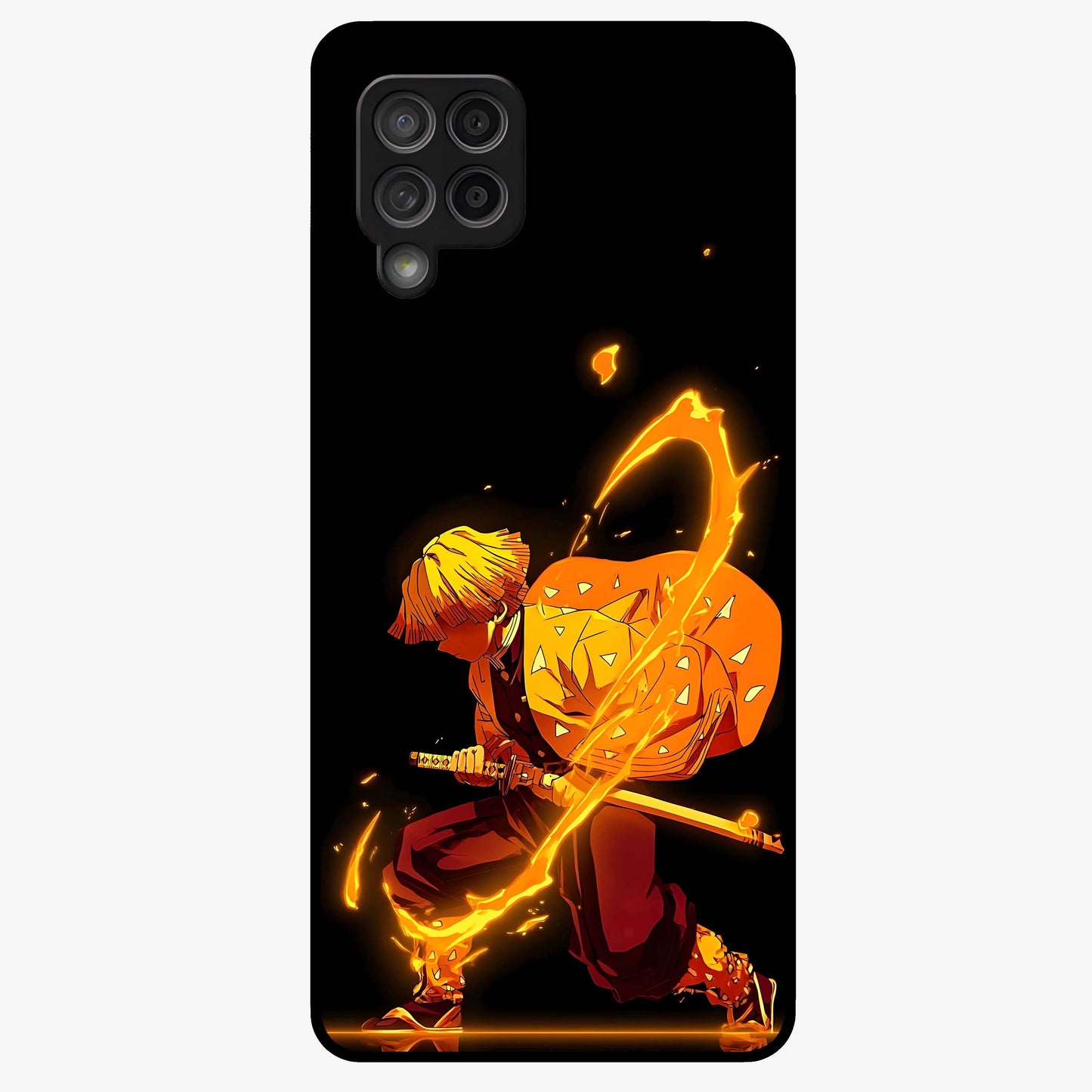 Thunder Flame Execution Glass Case showing flat back view with powerful flame and lightning artwork and glossy glass finish.