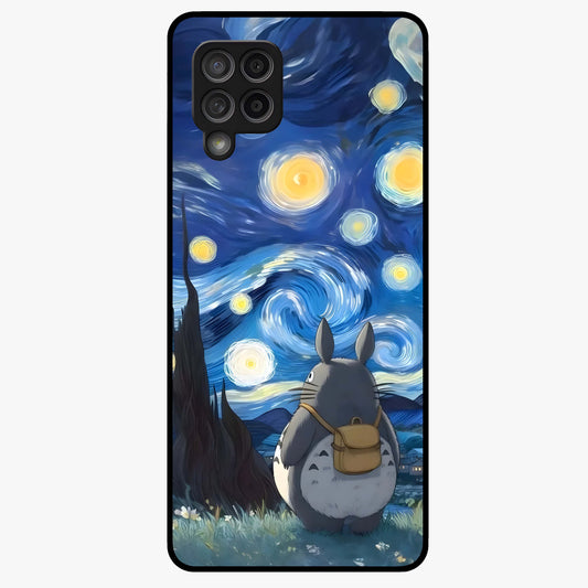 Totoro In Van Gogh Art Glass Case showing flat back view with whimsical character artwork inspired by Van Gogh style and glossy glass finish.