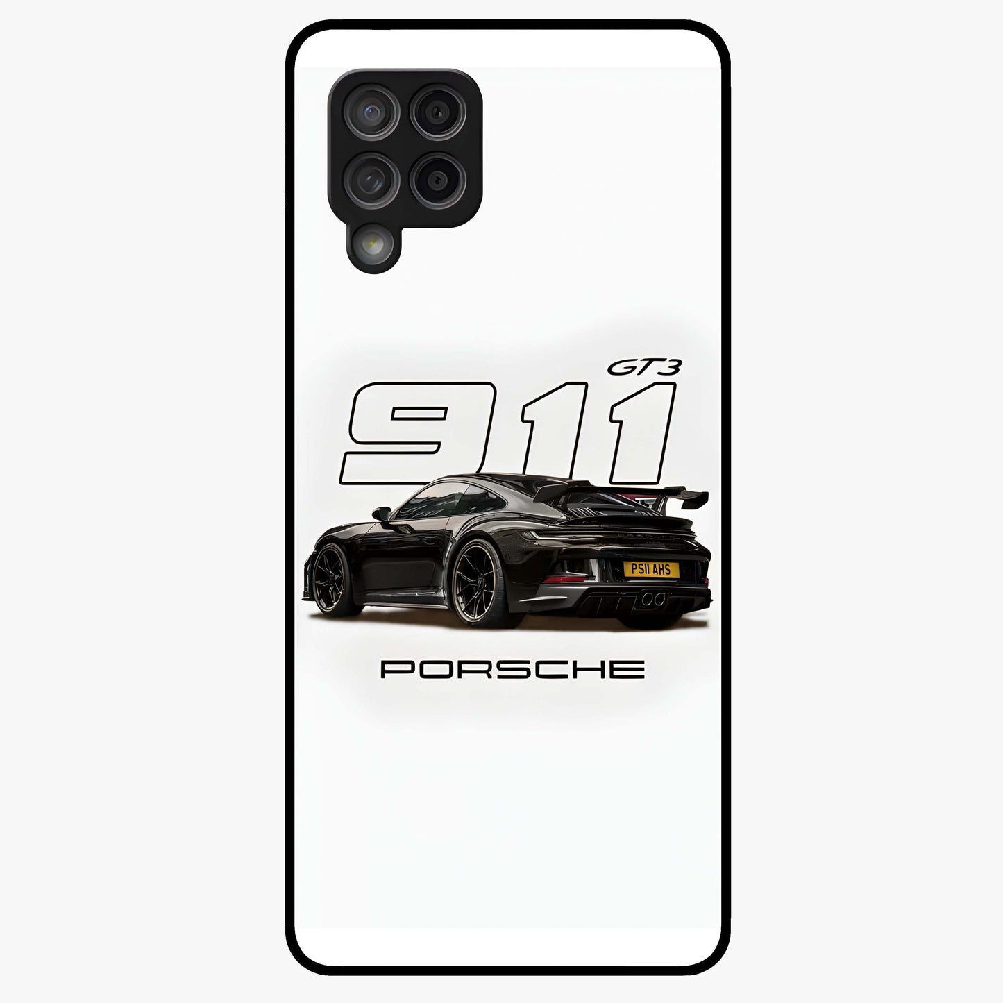 Turbo Legacy Icon Glass Case showing flat back view with iconic sports car inspired artwork and glossy glass finish.