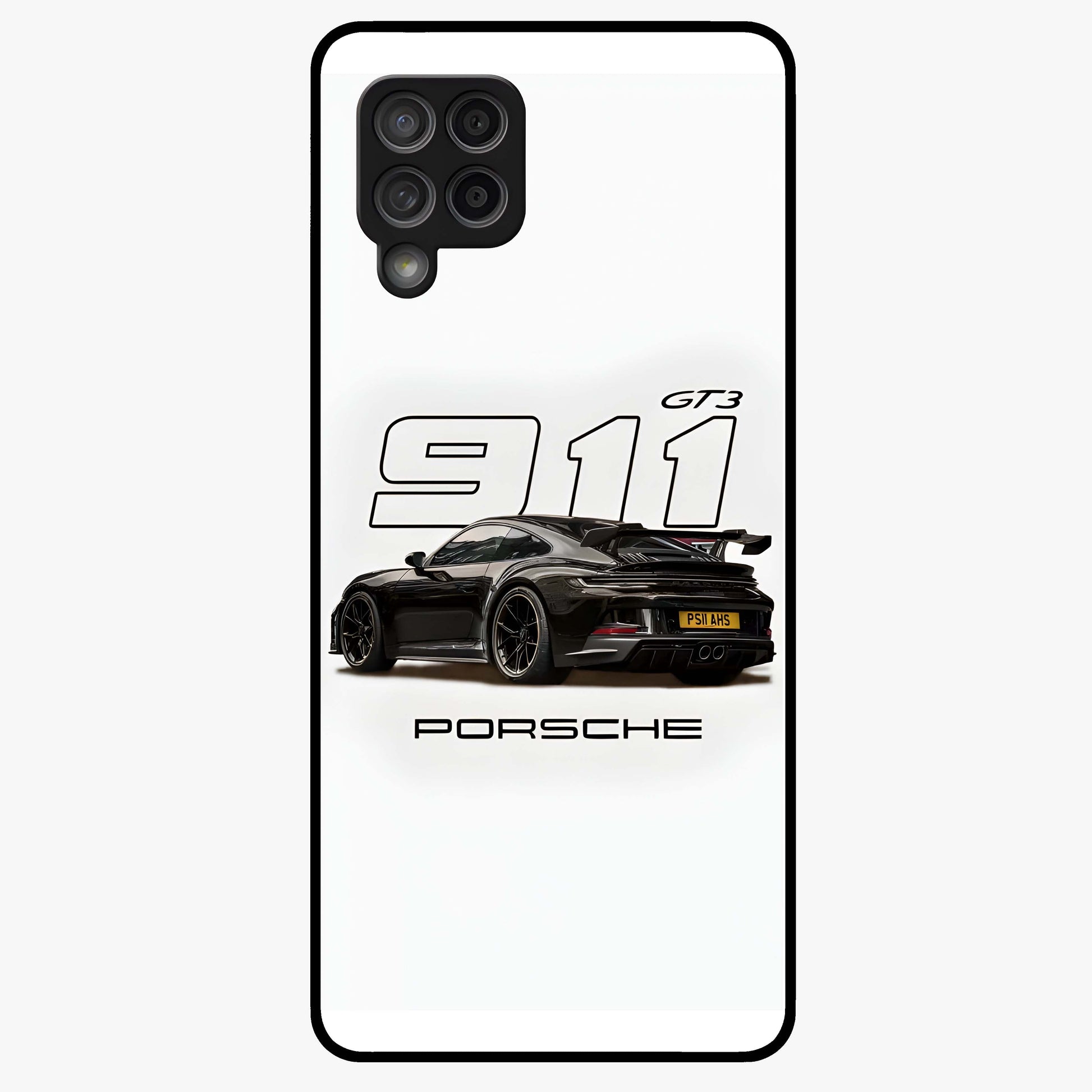 Turbo Legacy Icon Glass Case showing flat back view with iconic sports car inspired artwork and glossy glass finish.