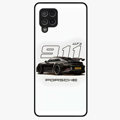 Turbo Legacy Icon Glass Case showing flat back view with iconic sports car inspired artwork and glossy glass finish.