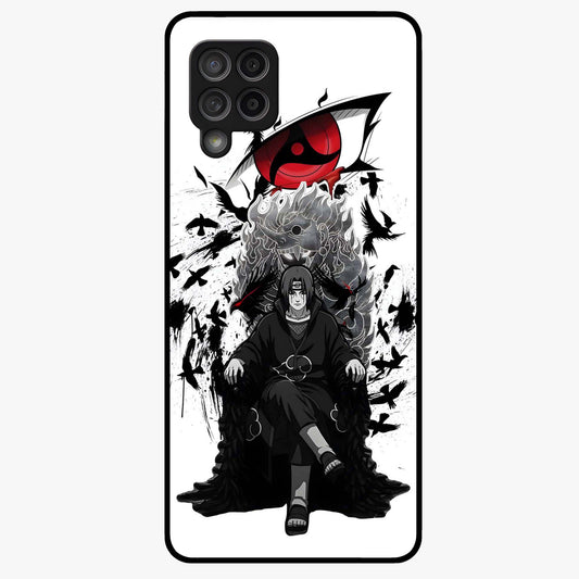 Uchiha Shadow Throne Glass Case showing flat back view with cosmic underwater themed artwork and glossy glass finish.
