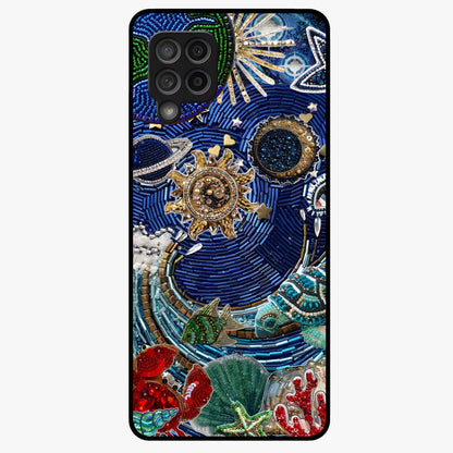 Universe Underwater Spark Glass Case showing flat back view with cosmic underwater themed artwork and glossy glass finish.