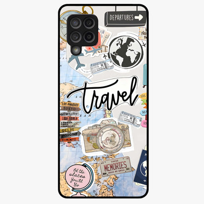 Wanderlust Journal Glass Case showing flat back view with travel inspired artwork and glossy glass finish.