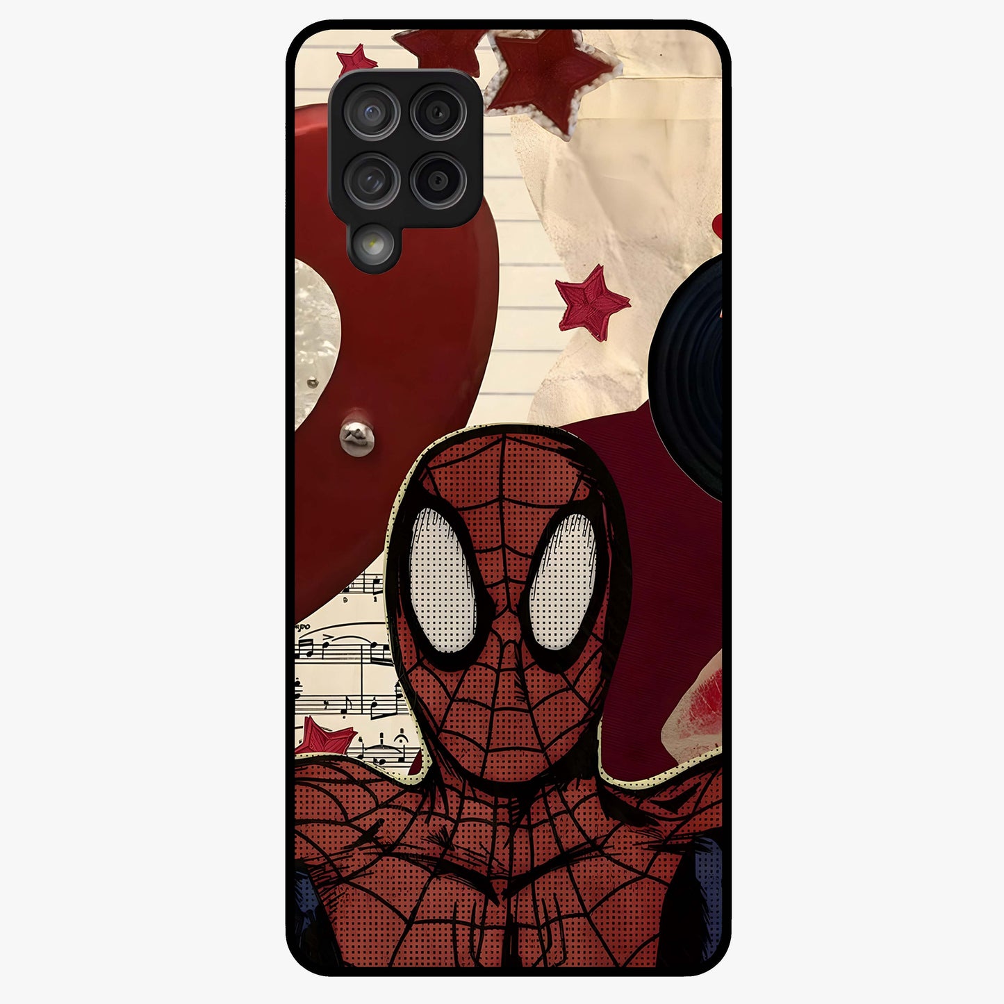 Web Warrior Vibes Glass Case showing flat back view with superhero inspired web themed artwork and glossy glass finish.