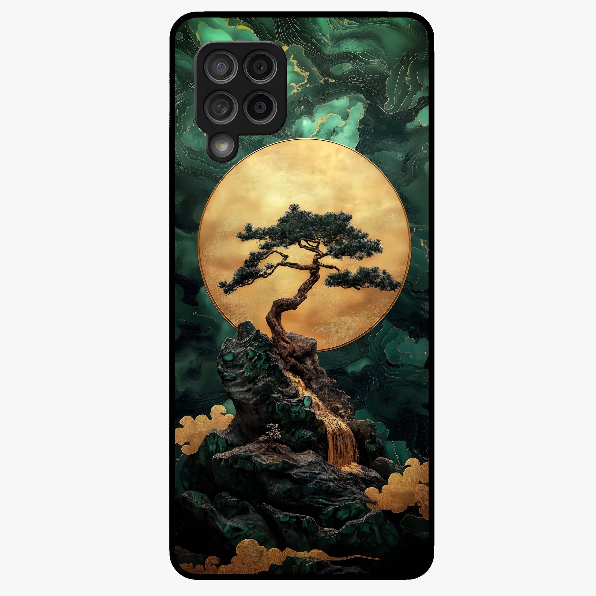 Zen Moon Rise Glass Case showing flat back view with calm moonrise artwork and glossy glass finish.