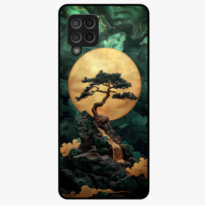 Zen Moon Rise Glass Case showing flat back view with calm moonrise artwork and glossy glass finish.