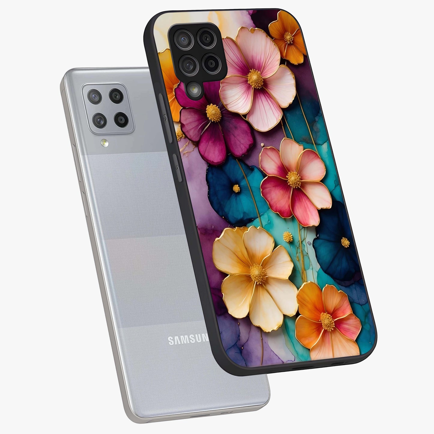 Artlyn Grace Flower Pattern Glass Case displayed in angled mockup highlighting delicate flower pattern design and smooth glass surface.