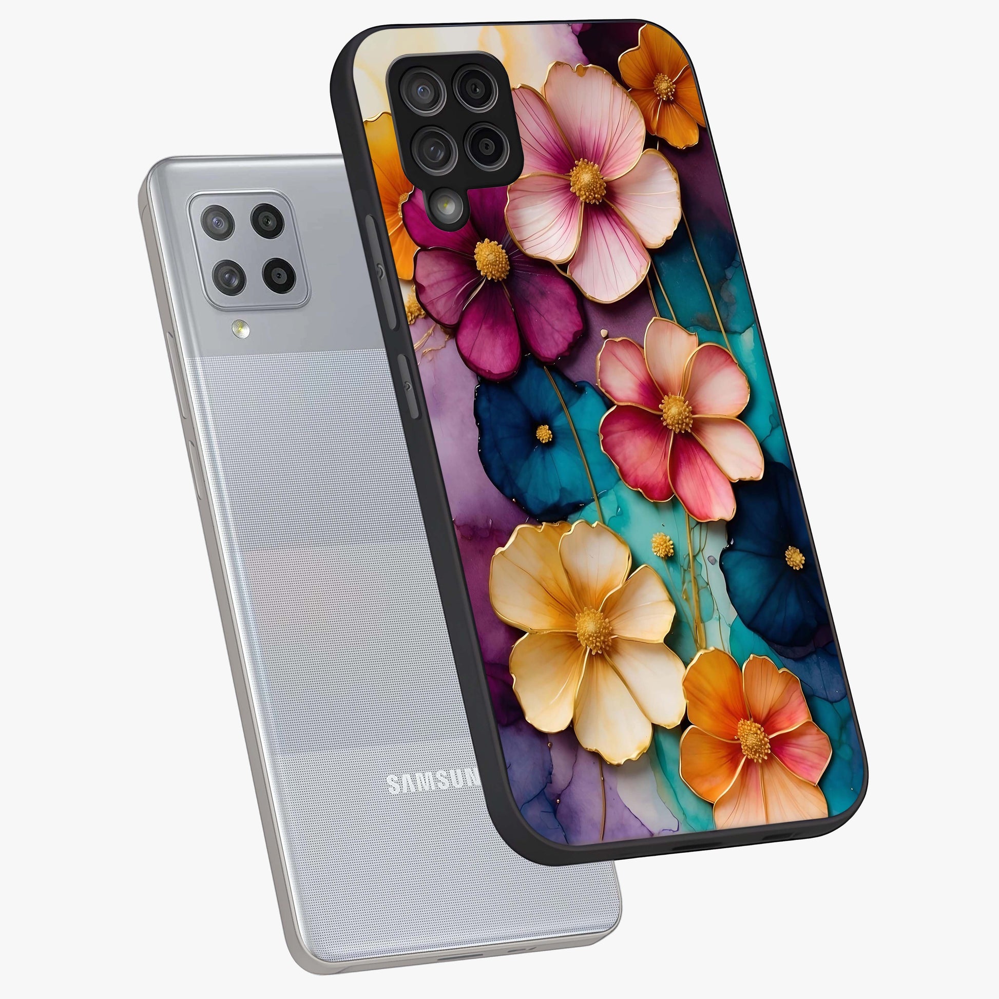 Artlyn Grace Flower Pattern Glass Case displayed in angled mockup highlighting delicate flower pattern design and smooth glass surface.