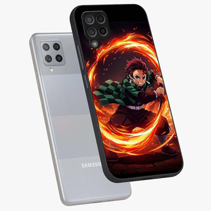 Blazing Sword Resolve Glass Case displayed in angled mockup highlighting powerful sword illustration and bold fantasy theme.