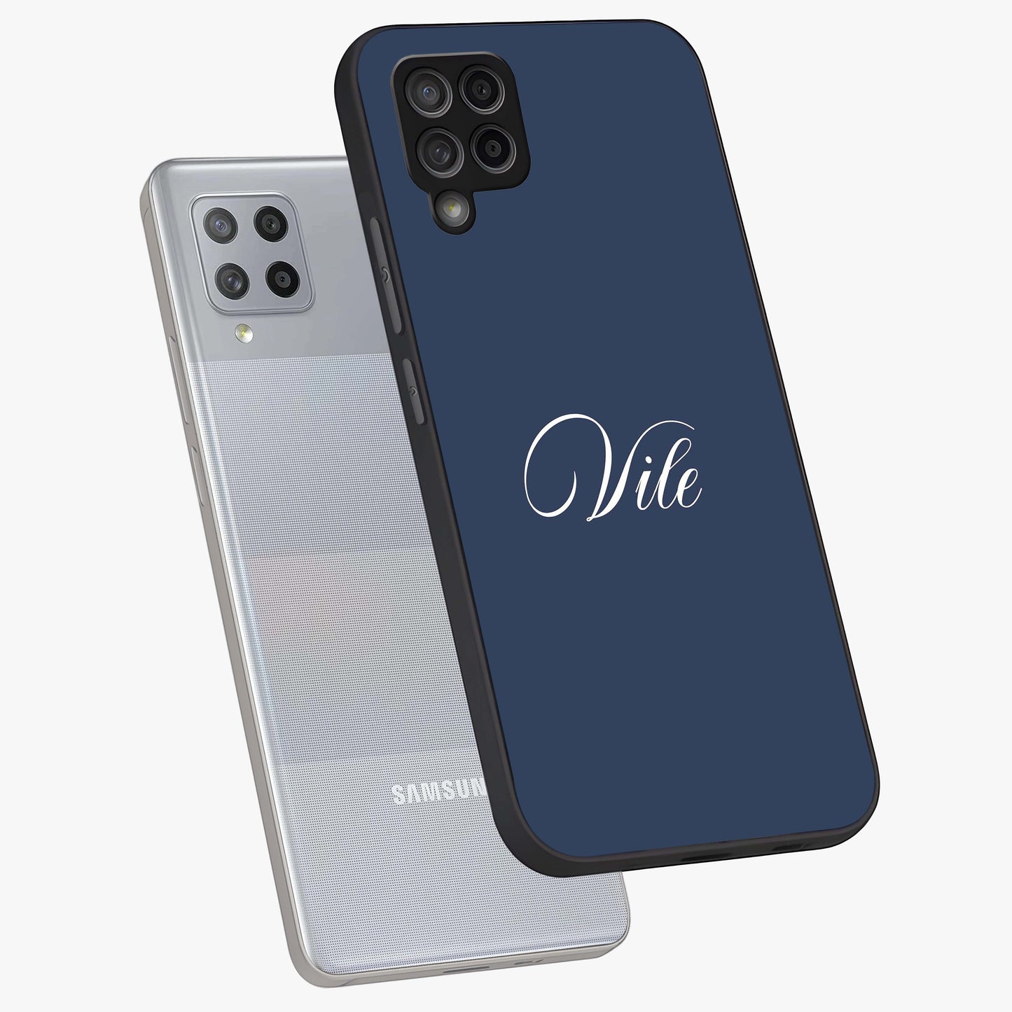 Blue Vintage Floral Pattern Glass Case showing flat back view with elegant vintage floral artwork and glossy glass finish.
