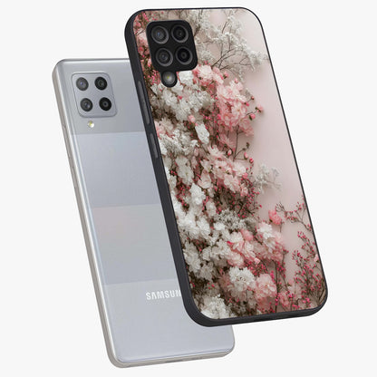 Blush Blossom Cloud Glass Case displayed in angled mockup highlighting soft cloud and blossom design with pastel aesthetic.