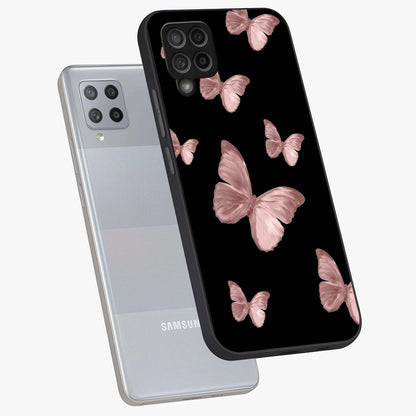 Butterfly Pattern Glass Case displayed in angled mockup highlighting delicate butterfly design and aesthetic pattern style.