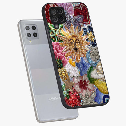 Celestial Floral and Playful Glass Case displayed in angled mockup highlighting playful floral design with dreamy celestial elements.