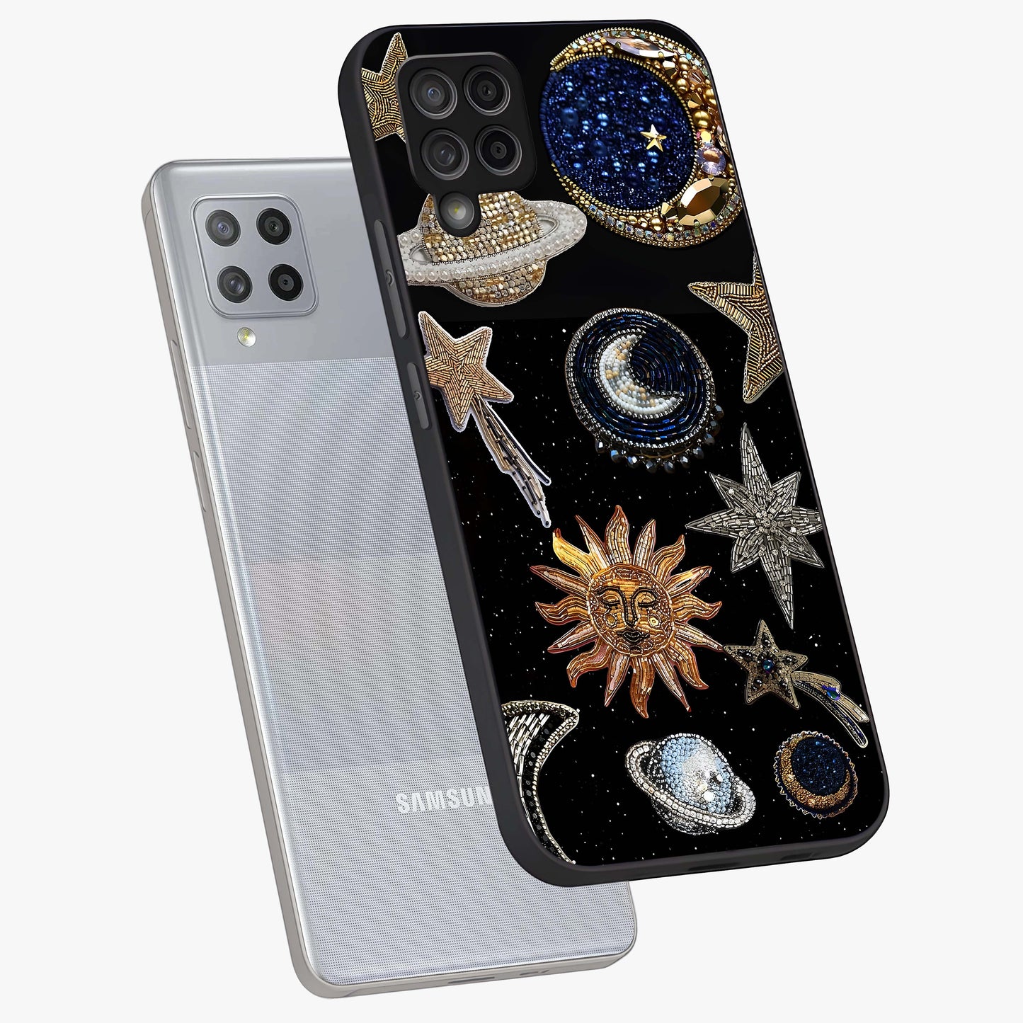 Celestial Gem Constellations Glass Case displayed in angled mockup highlighting gemstone inspired constellation design.