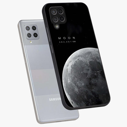 Cosmic Moon Glow Glass Case displayed in angled mockup highlighting celestial moon design with cosmic aesthetic theme.