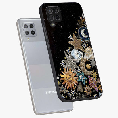 Cosmic Sparkle Dreams Glass Case displayed in angled mockup highlighting dreamy star sparkle design with celestial aesthetic.
