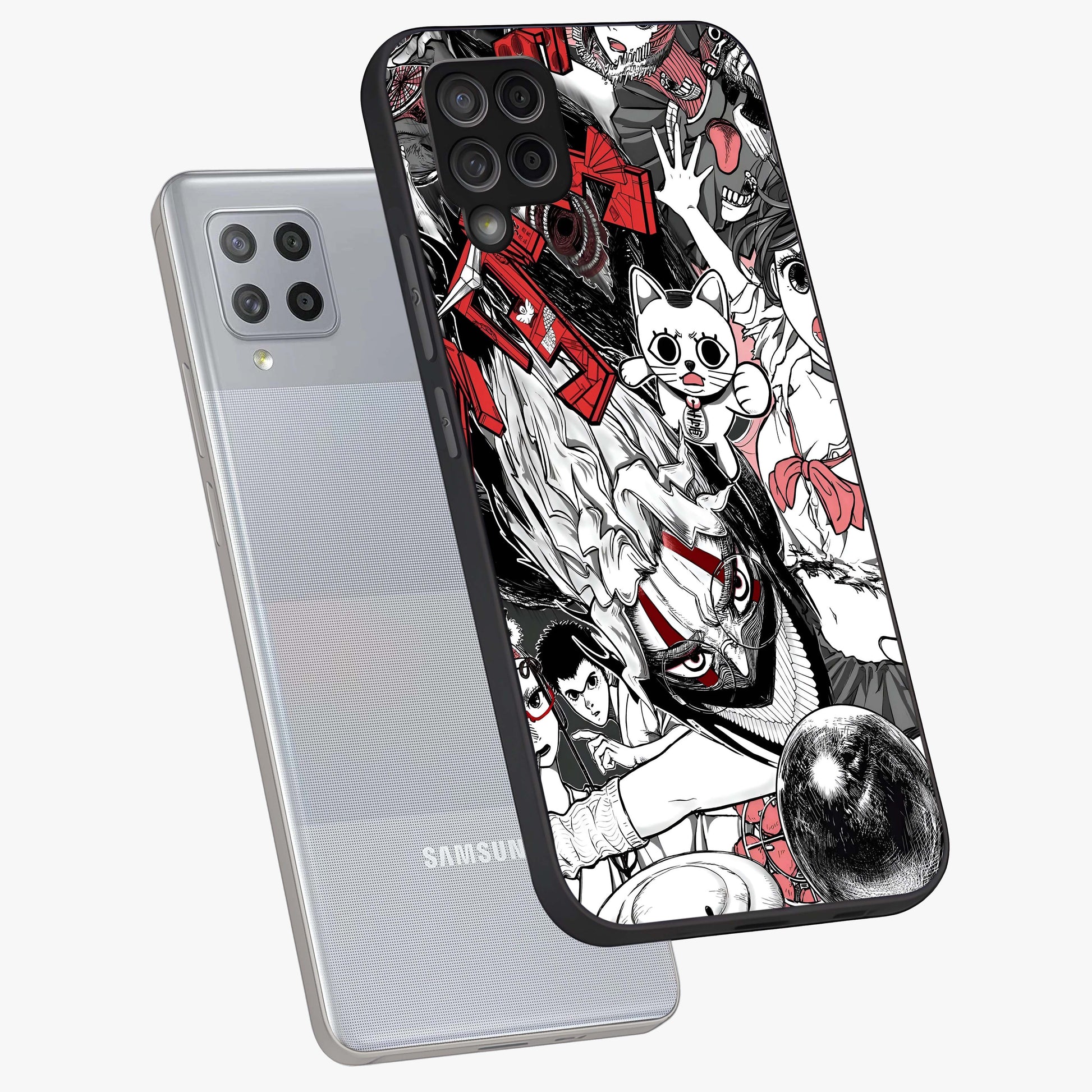 Crimson Chaos Panel Glass Case displayed in angled mockup highlighting chaotic panel style design with modern graphic theme.