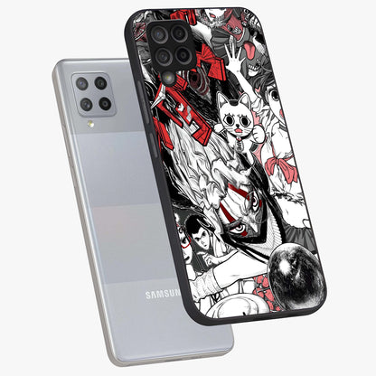 Crimson Chaos Panel Glass Case displayed in angled mockup highlighting chaotic panel style design with modern graphic theme.