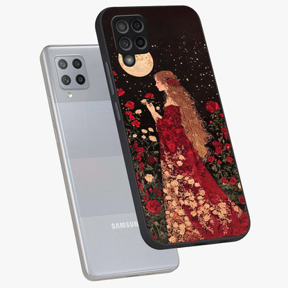 Crimson Dreams Glass Case displayed in angled mockup highlighting soft crimson aesthetic design with artistic theme.