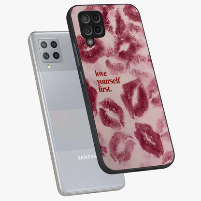 Crimson Kiss Love Glass Case displayed in angled mockup highlighting bold love inspired design with modern aesthetic style.