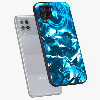Cursed Energy Clash Glass Case displayed in angled mockup highlighting powerful battle inspired graphic with anime style aesthetic.