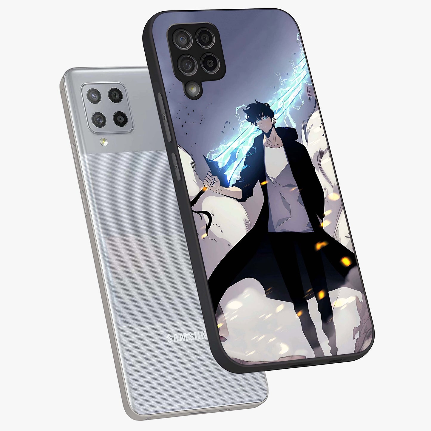 Dark Lightning Anime Warrior Glass Case displayed in angled mockup highlighting powerful lightning themed anime illustration.