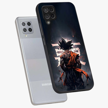 Dark Warrior In Rain Glass Case displayed in angled mockup highlighting dramatic warrior illustration with dark rain aesthetic.